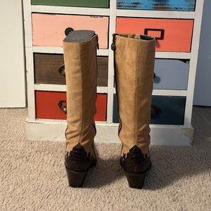 Donald J. Pliner Camel & Brown Western Couture Collection Suede Leather Boots 7M